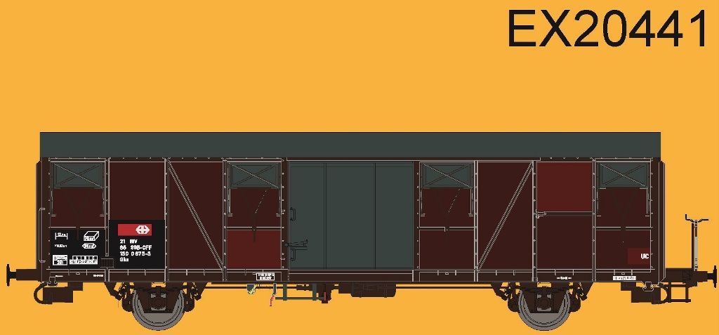 SBB Gbs Güterwagen mit Farbflächen, kleinem SBB- Emblem, glattem Dach und Türen